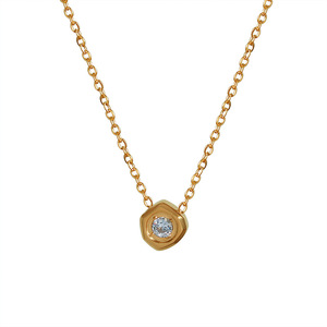 Geometric Round Pendant <b>Titanium</b> Steel Necklace Gold Bezel Set Zircon Clavicle Chain Everyday Wear - Product Image 5