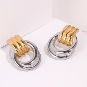 Statement Two-Tone Hoop Earrings Interlocking Geometric Design Eye <b>Catching</b> Jewelry for Women's Daily Fashion Special Occasions - Product Image 2