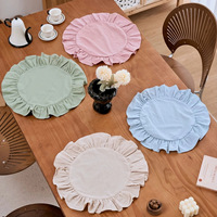 Napperons de table ronds en coton à carreaux personnalisés en gros, napperons décoratifs en tissu à carreaux avec bords festonnés