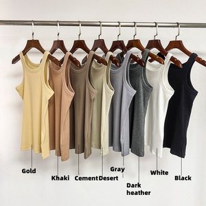 Fascia a contrasto in <span class=keywords><strong>cotone</strong></span> organico da <span class=keywords><strong>donna</strong></span> classica di base a coste stretta stretta a maglia canottiera da allenamento morbida canottiera - Product Image 3