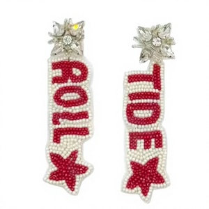 Pendientes de Cuentas Hechos a Mano, Diseño Rectangular con Estrella Roja y Blanca, Joyería para Navidad, Año Nuevo y Halloween - Product Image 1
