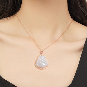 Liontin Buddha Budha Etnik Giok Hetian Alami dengan Karakter Maitreya Tersenyum, Elegan dan Mewah untuk Wanita - Product Image 4