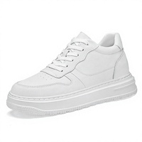 Baskets blanches en cuir véritable pour hommes, à talon compensé de 8 cm, semelle épaisse, rehaussantes, décontractées, respirantes et confortables