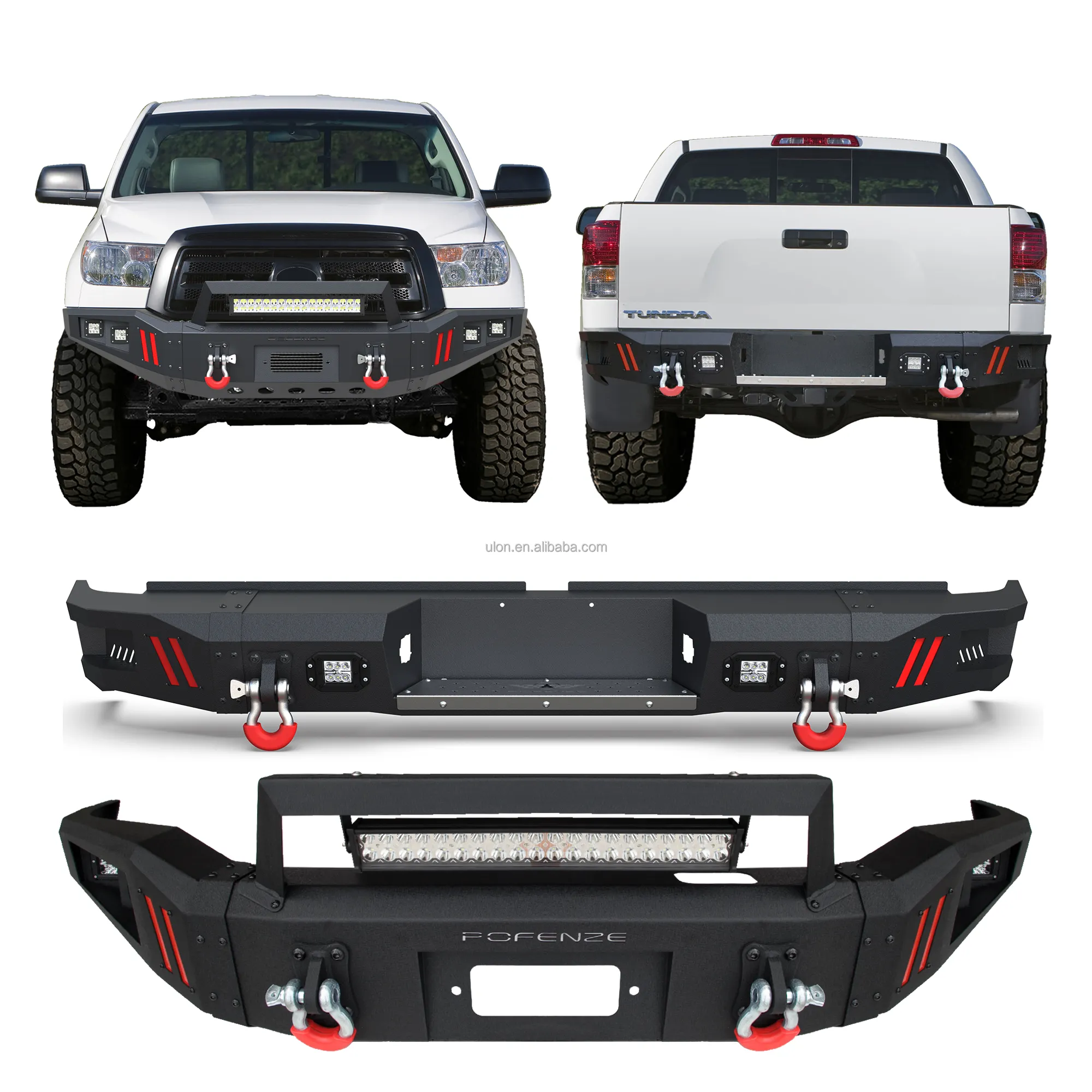 Produk Baru Bumper Winch Depan dan Bumper Step Belakang Fit Toyota Tundra 2007-2013 Bertekstur Hitam Truk Bumper Combo