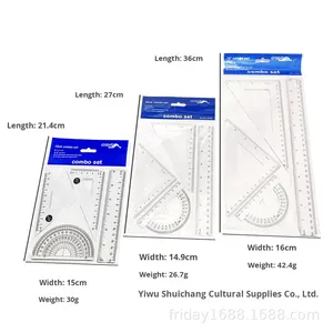 20 cm Scales Transparent Plastic Student Ruler <strong>Set</strong> Four-Piece Protractor Straight Ruler &amp; Triangle Ruler <strong>Geometric</strong> Kit - Product Image 2
