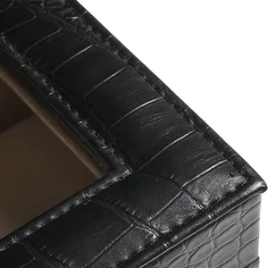 Factory Handmade Custom Logo Mdf Wood Luxury Black Leather Wooden Watch Box