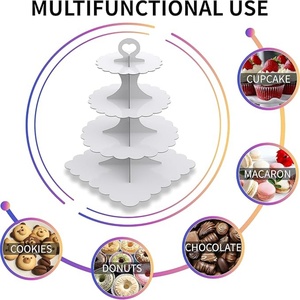 White Cardboard <b>Cupcake</b> Stand Tower Round Square <b>Cup</b> Cake Display Holder with Custom Cutting Processing Service - Product Image 2