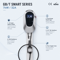 Chargeur EV 7 kW Type 2 GB/T pour domicile, compatible BYD, avec application Tuya, 220 V monophasé