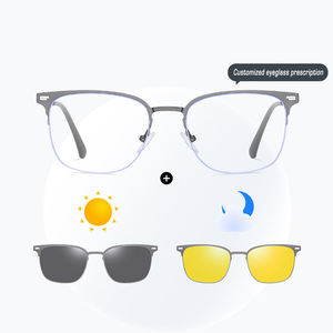 Unisex Fashionable Print Yellow Lens Magnetic Lightweight Square Half Rim Metal Stainless Sunglasses <strong>TAC</strong> Polarized Clips - Product Image 1