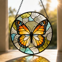 Attrape-soleil en verre peint avec motif papillon, décoration murale, panneau de fenêtre suspendu, vitrail décoratif