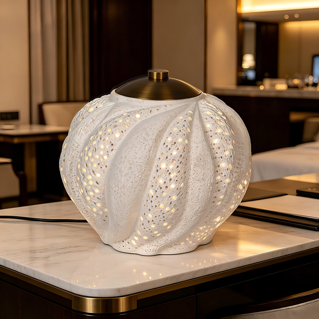 Handcrafted Ceramic Table Lamp Hollowed-Out Design Novelty Eco-Friendly Warm LED Interior Decorative Lighting Bedside Lamp