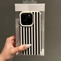 Coque de téléphone en silicone souple à motif rayé coloré effet litchi compatible avec iPhone 17 Air 17 16 15 Plus 15 14 13 12 11 Pro Max X XS