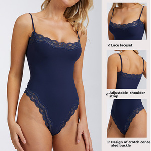 Women Sexy Lace <b>Bodysuit</b> Ultra Thin Nylon Scoop Neck Adjustable Straps Shapewear For Tummy Tightening Buttock Lifting - Product Image 1