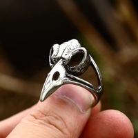 Bague en acier inoxydable pour hommes, Style Punk, Rune Viking, crâne, corbeau, oiseau, Animal