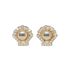Boucles d'oreilles clous Suli Cado en forme de coquille, plaqué or 18 carats, perle de culture blanche AAA, sertissage clos, bijoux de luxe pour femme, pour mariage - Product Image 1