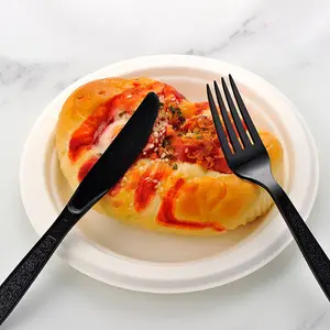 Grosir berat murah restoran alat makan sekali pakai PS plastik garpu sendok pisau Set dengan serbet garam lada