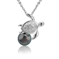 Collier pendentif en argent sterling 925 avec perle d'eau douce, tortue et diamant moissanite pour femme, bijoux tropicaux hawaïens