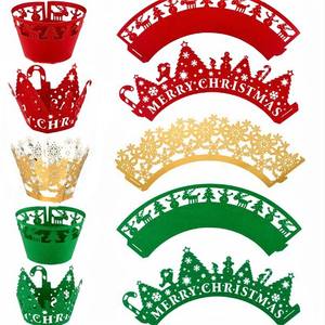 Emballage de cupcakes de noël en papier brillant 18 styles, décorations de flocons de neige pour père noël - Product Image 1