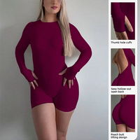 Mono Deportivo de Manga Larga para Mujer Fitvein, Mono Corto sin Costuras con Espalda Abierta, Spandex/Nylon, Elástico en Cuatro Direcciones, Transpirable