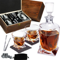 Coffret Cadeau 2025 de Verres à Whisky et Carafe en Cristal Borosilicate Fait Main avec Boîte en Bois Écologique