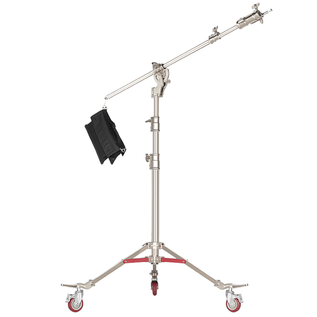 YUEYING Heavy Duty Stainless Steel 4.4M 5-Leg Dual Purpose Light Stand Boom Arm C Stand +Wheel Load Bearing 20KG Studio Flash