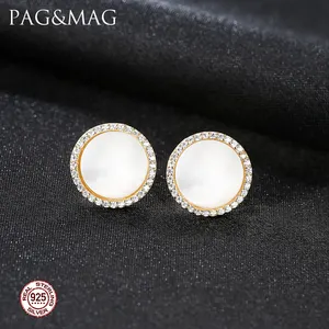 PAG&MAG Chinese Classic Style Elegant Paved Shiny Crystal With S925 Silver Round Natural Pearl Stud Earring For Women Workplace