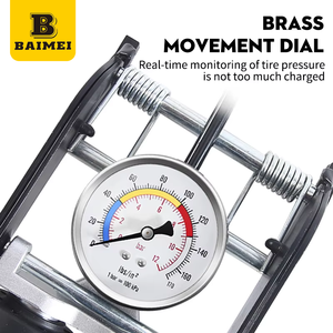 <span class=keywords><strong>Pompe</strong></span> à <span class=keywords><strong>pied</strong></span> haute pression portable BAIMEI 160 PSI avec manomètre, étanche et durable pour voitures/motos - Matériau en alliage d'acier - Product Image 3