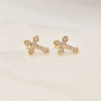 Boucles d'oreilles clous, croix, cartilage, hélix, tragus, conque, avec pavé de zircon cubique et boule à vis, style gothique, en cuivre plaqué or pour femmes Yiwu
