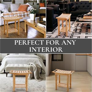 Banco de ducha de bambú, asiento organizador de <span class=keywords><strong>baño</strong></span> de Spa de madera de 2 niveles <span class=keywords><strong>con</strong></span> estante de almacenamiento inferior, silla de <span class=keywords><strong>baño</strong></span> de madera, <span class=keywords><strong>taburete</strong></span> de <span class=keywords><strong>baño</strong></span> pequeño - Product Image 2