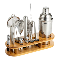 Kit de barman avec support en bambou, kit de cocktail, bar avec tous les outils de bar essentiels, gadgets de cuisine à domicile, ensemble de shaker à cocktail