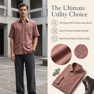 Chemise Homme Premium en Coton Cupro à Manches Courtes Style Urbain Luxe Coupe Boxy Épaules Tombantes Chemises pour Hommes Vente en Gros Fournisseur Personnalisé - Product Image 2
