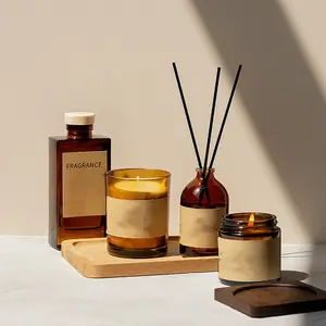 Air segar tongkat tebal serat hitam beraroma Reed lilin Diffuser dan bunga Reed Diffuser kotak hadiah Logo