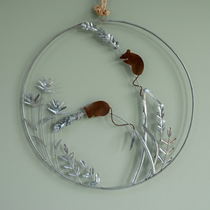 Corona rústica de metal con ratón y hojas, flores decorativas hechas a mano, redonda, sin iluminación, paquete de una sola pieza - Product Image 4