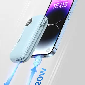 Новые продукты 2024 популярный Быстрый зарядный Встроенный кабель Power Bank 10000mah 20W Max с ЖК-дисплеем для мобильных телефонов