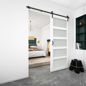 36in x 84in الزجاج المقسى تقسم الصلبة MDF باب الحظيرة مع كامل 6ft انزلاق الباب مجموعة أدوات الأبيض <span class=keywords><strong>PVC</strong></span> الباب - Product Image 2