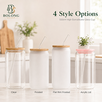 Gobelet en verre borosilicate 500 ml (16,9 oz) avec couvercle en bambou et paille réutilisable, personnalisable avec logo, pour café glacé, esthétique Bolong, vente en gros