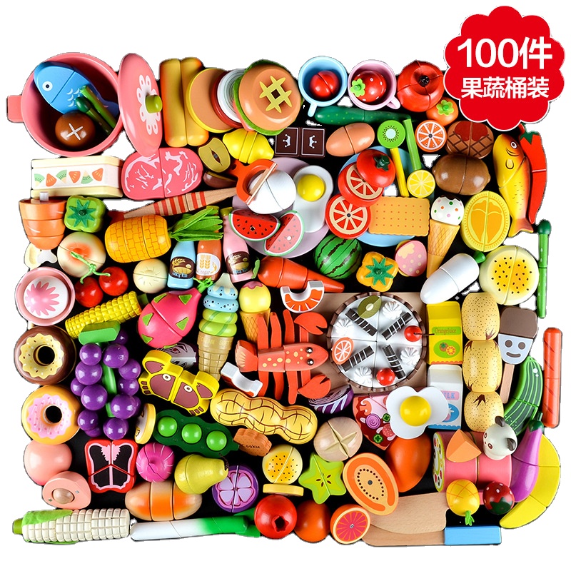 2023, детский набор из 100 предметов, большие кухонные игрушки, деревянные магнитные, фруктовые, овощные, кухонные, игровые наборы для детей, девочек
