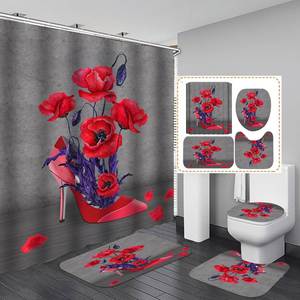CF 4 pièces personnalisé Rose fleurs salle de bain <span class=keywords><strong>mousse</strong></span> à mémoire de forme tapis de bain imperméable Polyester tissu rideau de <span class=keywords><strong>douche</strong></span> ensemble pour salle de bain - Product Image 3