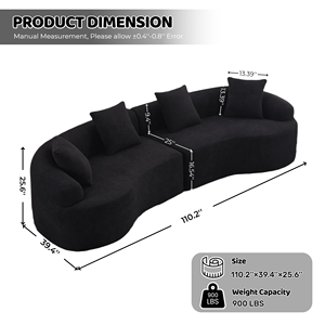 Compressiespons bankstel zwart gebogen modulair sectioneel 30D hoge dichtheid chenille slaapbank modern appartement woonkamer 110 inch - Product Image 1