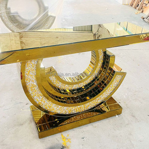 Luxury Mirrored Console <strong>Table</strong> Villa Living Room Glossy Glass Entryway <strong>Table</strong> Gold &amp; Silver Hotel Hallway <strong>Decorative</strong> <strong>Tables</strong> - Product Image 6