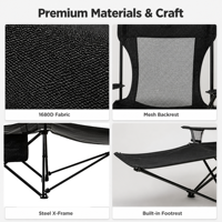 Chaise de camping robuste pliable et réglable à dossier haut en maille Poly 1680D avec porte-gobelet, cadre en acier, capacité de charge 150 kg, idéale pour la randonnée, les pique-niques et la pêche en extérieur