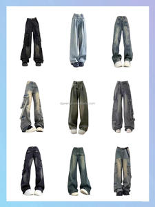 Quần jean nữ kiểu hip-hop Mỹ mới giá rẻ 2025, kiểu dáng retro rộng rãi, thêu họa tiết sọc, mùa hè, bán buôn - Product Image 4