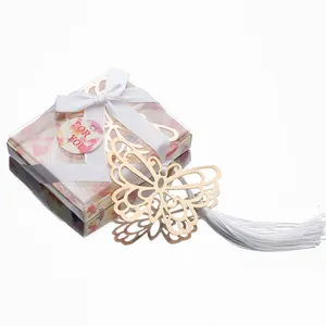 Farfalla vuota segnalibro in metallo dorato nappe bianche per matrimonio natale Baby Shower festa compleanno bomboniera souvenir regalo