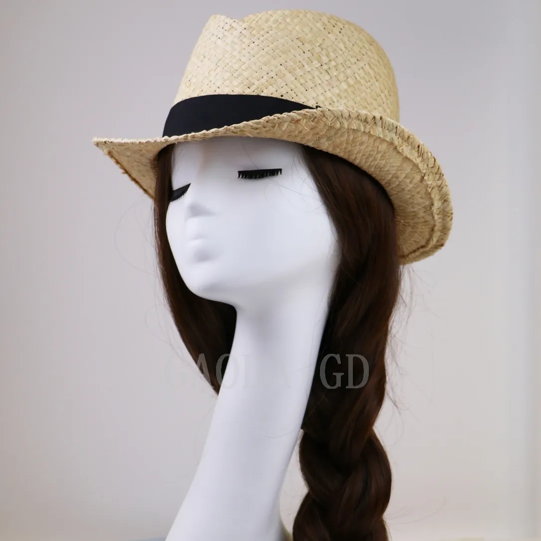 D 2024, moda al por mayor, elegante, hecho a mano, rafia, paja, Panamá, sombrero tejido a mano, sombrero Fedora para Unisex