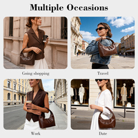 Sac à main demi-lune décontracté en PU souple avec fermeture éclair pour femme, sac hobo à poignée supérieure, sac à main mignon pour usage quotidien