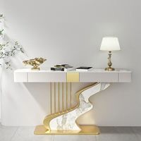Table de foyer moderne en marbre avec armoires à barres métalliques, style panneau bois, pour salon, bureau, couloir, console latérale, meubles