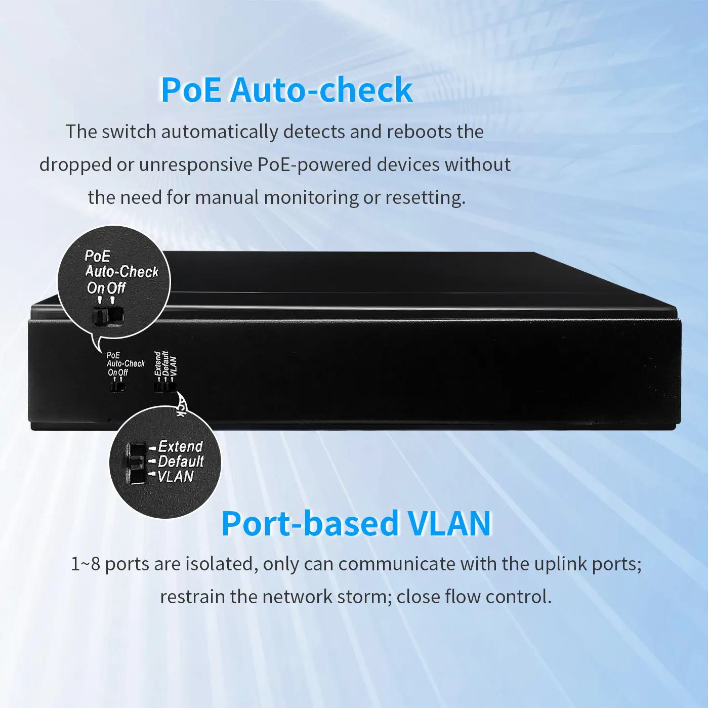 Metal tasarım 10 Port Gigabit PoE anahtarı, IEEE 802 ile uyumludur. 3af/at cihazları, yönetilmeyen PoE anahtarı tak & çalıştır, fansız