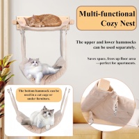 Hamac mural rectangulaire pour chat 48x32x38cm, lit en bois massif à 2 niveaux avec coussin amovible pour chats d'intérieur