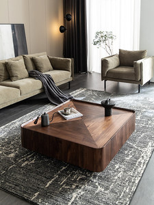 Italian Minimalist Solid Black <strong>Walnut</strong> <strong>Coffee</strong> <strong>Table</strong> with Storage Nordic Modern Designer square Jiangsu Origin - Product Image 1