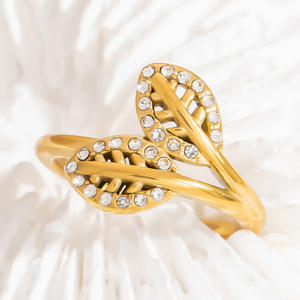 Anillos de Moda, Anillo Abierto Chapado en Oro de 18K con Diseño de Hoja de Circonia Cúbica, Anillo para el Dedo Índice, Joyería Unisex para Fiestas - Product Image 4